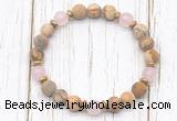 CGB8425 8mm matte picture jasper, rose quartz & hematite power beads bracelet