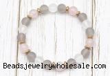 CGB8429 8mm matte grey agate, white crystal, rose quartz & hematite power beads bracelet