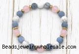 CGB8431 8mm matte dumortierite, white howlite, rose quartz & hematite power beads bracelet