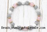 CGB8433 8mm matte grey picture jasper, white howlite, rose quartz & hematite power beads bracelet