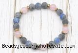 CGB8434 8mm matte black labradorite, lapis lazuli, rose quartz & hematite power beads bracelet