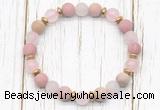 CGB8435 8mm matte pink wooden jasper, rose quartz & hematite power beads bracelet