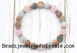 CGB8436 8mm matte amazonite, mixed jasper, rose quartz & hematite power beads bracelet