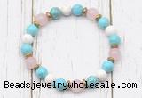 CGB8438 8mm blue howlite, white howlite, rose quartz & hematite power beads bracelet