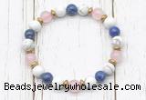 CGB8440 8mm white howlite, lapis lazuli, rose quartz & hematite power beads bracelet