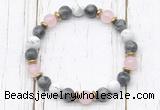 CGB8442 8mm black labradorite, white howlite, rose quartz & hematite power beads bracelet