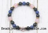 CGB8443 8mm black onyx, lapis lazuli, rose quartz & hematite power beads bracelet