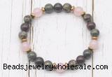 CGB8447 8mm dragon blood jasper, brecciated jasper, rose quartz & hematite power beads bracelet