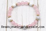 CGB8449 8mm rose quartz, white howlite & hematite power beads bracelet