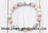 CGB8450 8mm white howlite, rose quartz & hematite power beads bracelet