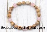 CGB8463 8mm picture jasper, rose quartz & hematite power beads bracelet