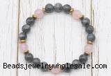 CGB8466 8mm black labradorite, rose quartz & hematite power beads bracelet