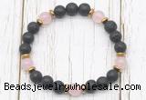 CGB8467 8mm black lava, rose quartz & hematite power beads bracelet