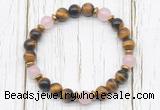 CGB8469 8mm yellow tiger eye, rose quartz & hematite power beads bracelet