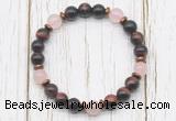 CGB8471 8mm red tiger eye, rose quartz & hematite power beads bracelet