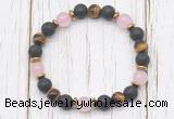 CGB8473 8mm black lava, grade AA yellow tiger eye, rose quartz & hematite power beads bracelet