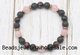 CGB8474 8mm black lava, grade AA red tiger eye, rose quartz & hematite power beads bracelet