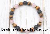 CGB8477 8mm grade AA yellow tiger eye, black lava, rose quartz & hematite power beads bracelet