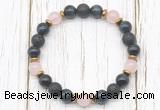 CGB8479 8mm blue tiger eye, black lava, rose quartz & hematite power beads bracelet