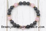 CGB8480 8mm black onyx, black lava, rose quartz & hematite power beads bracelet