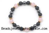 CGB8485 8mm rose quartz,matte black onyx & hematite energy bracelet