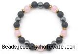 CGB8486 8mm rose quartz,black lava & hematite energy bracelet