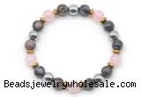 CGB8490 8mm rose quartz, grey opal & hematite energy bracelet