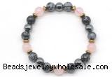 CGB8491 8mm rose quartz, snowflake obsidian & hematite energy bracelet