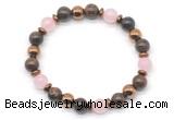 CGB8492 8mm rose quartz, bronzite & hematite energy bracelet