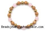 CGB8493 8mm rose quartz, wooden jasper & hematite energy bracelet