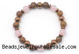 CGB8497 8mm rose quartz, elephant skin jasper & hematite energy bracelet