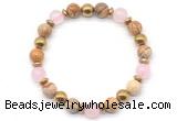 CGB8499 8mm rose quartz, picture jasper & hematite energy bracelet