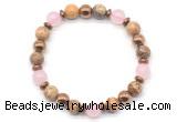 CGB8500 8mm rose quartz, picture jasper & hematite energy bracelet