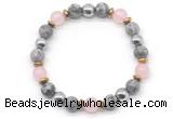 CGB8501 8mm rose quartz, grey picture jasper & hematite energy bracelet