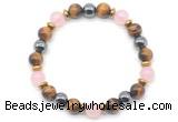 CGB8504 8mm rose quartz, yellow tiger eye & hematite energy bracelet