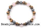 CGB8507 8mm rose quartz, grade AA yellow tiger eye & hematite energy bracelet