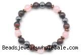 CGB8508 8mm rose quartz, red tiger eye & hematite energy bracelet