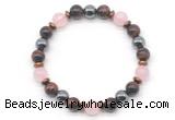 CGB8509 8mm rose quartz, grade AA red tiger eye & hematite energy bracelet