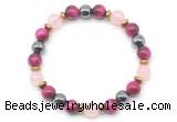 CGB8510 8mm rose quartz, red tiger eye & hematite energy bracelet