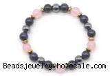 CGB8511 8mm rose quartz, purple tiger eye & hematite energy bracelet