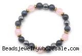 CGB8512 8mm rose quartz, blue tiger eye & hematite energy bracelet