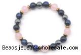 CGB8514 8mm rose quartz, blue tiger eye & hematite energy bracelet