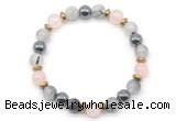 CGB8516 8mm rose quartz, black rutilated quartz & hematite energy bracelet