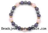 CGB8517 8mm rose quartz, amethyst & hematite energy bracelet