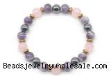 CGB8518 8mm rose quartz, dogtooth amethyst & hematite energy bracelet