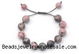 CGB8561 12mm round rhodonite adjustable macrame bracelets