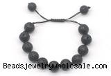 CGB8565 12mm round black lava adjustable macrame bracelets