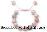 CGB8576 12mm round pink zebra jasper adjustable macrame bracelets