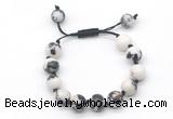 CGB8585 12mm round black & white jasper adjustable macrame bracelets