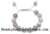 CGB8590 12mm round grey banded agate adjustable macrame bracelets